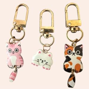 3 piece Cat Keychain & Bag Charm Set New Without Tags